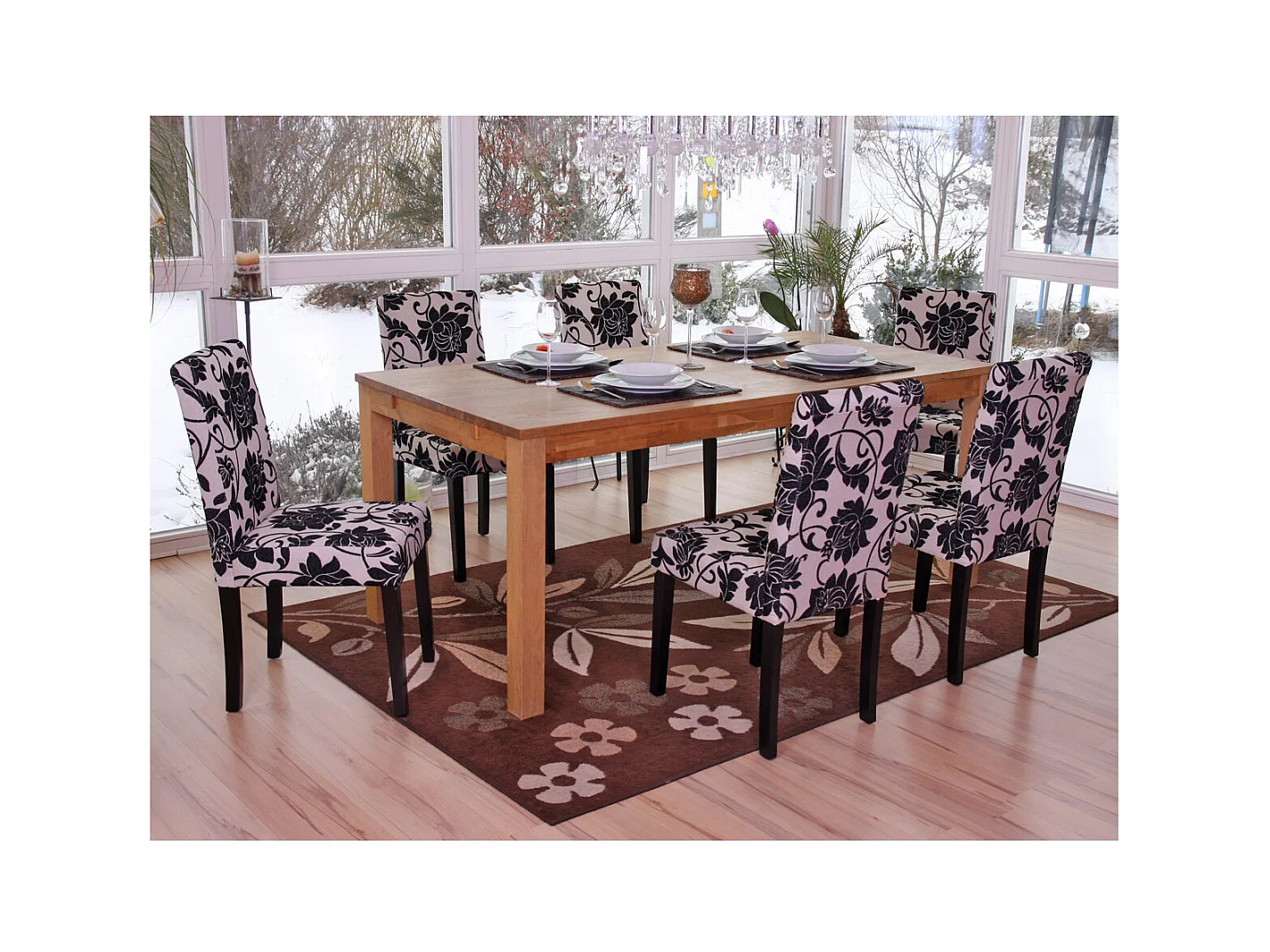 Chaise de salle à manger Littau (lot de 6),  tissu jacquard, pieds foncés
