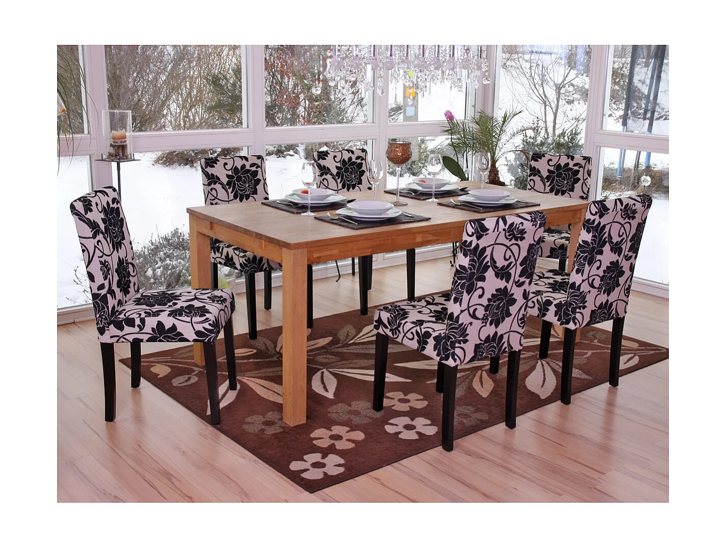 Chaise de salle à manger Littau (lot de 6),  tissu jacquard, pieds foncés