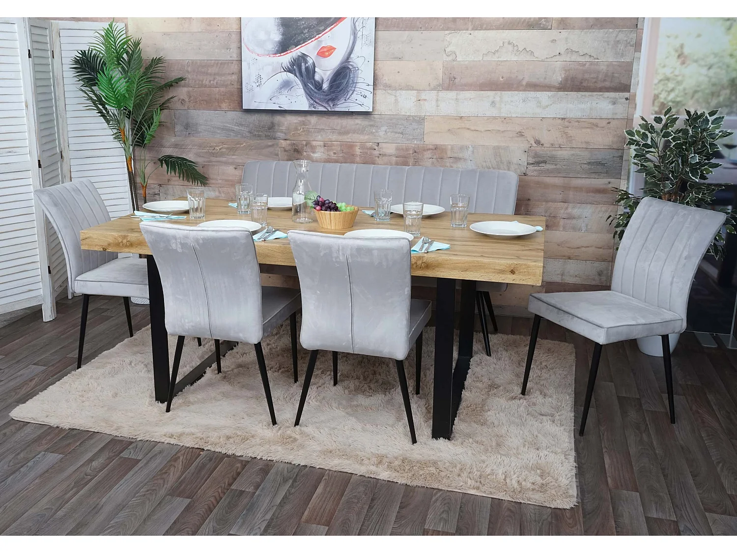 Esszimmer-Set MCW-K16 (5-teilig), Hellgrau