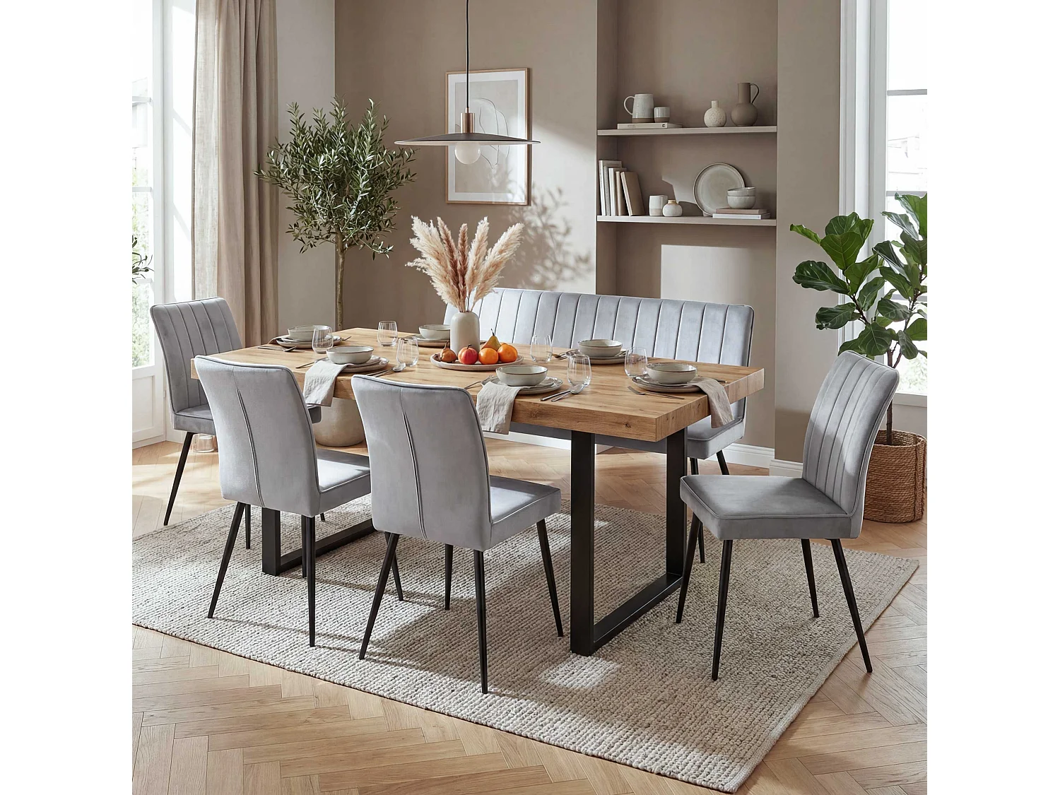 Esszimmer-Set MCW-K16 (5-teilig), Hellgrau