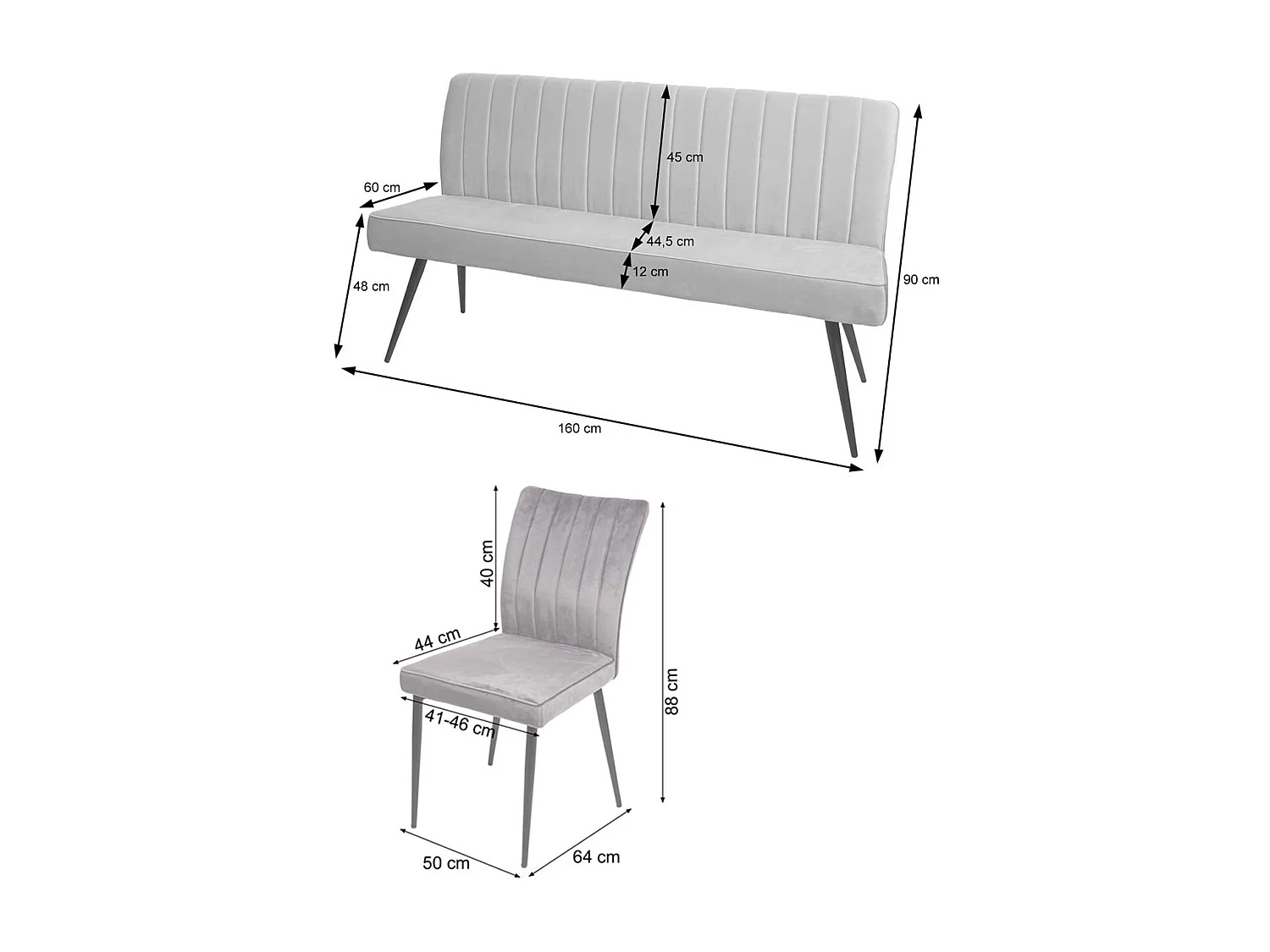Esszimmer-Set MCW-K16 (5-teilig), Hellgrau