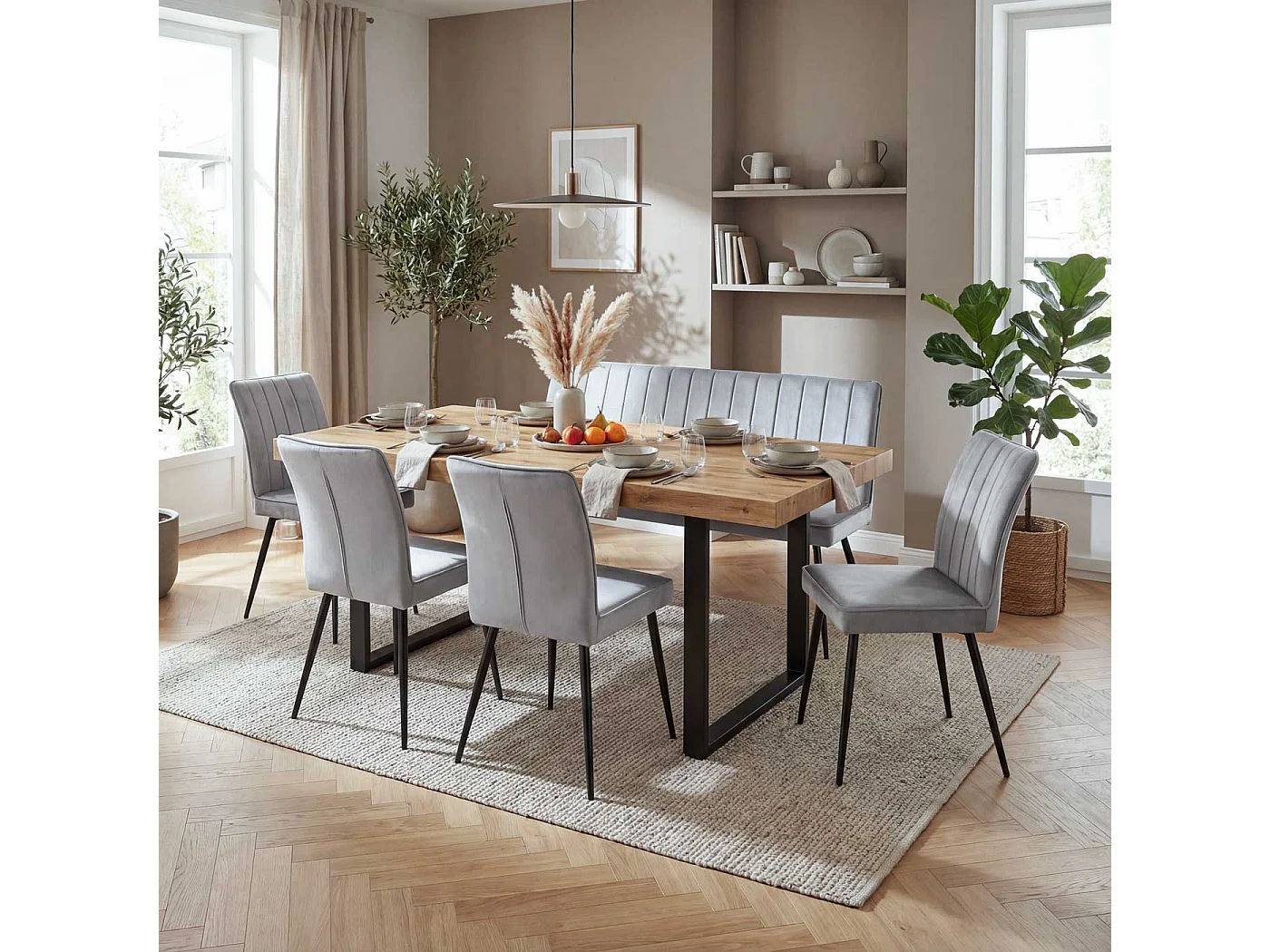 Esszimmer-Set MCW-K16 (5-teilig), Hellgrau