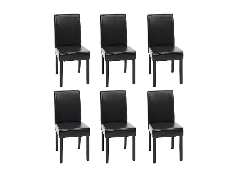 Chaise de salle à manger Littau (lot de 6),  cuir noir, pieds foncés