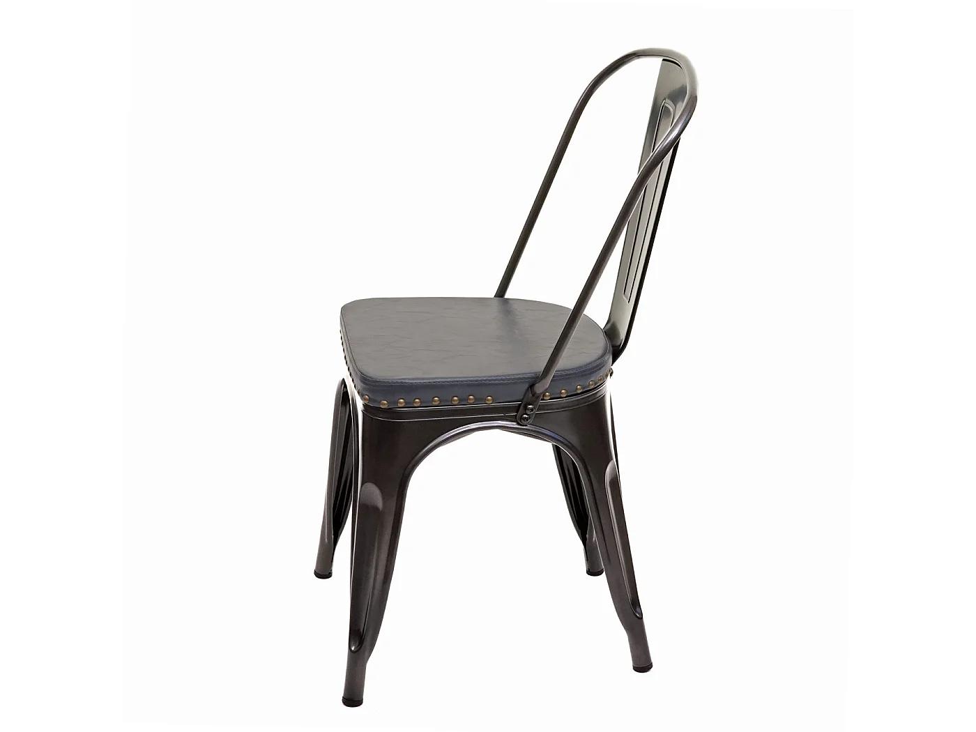 Set 2x sedie impilabili design industriale MCW-H10e acciaio verniciato ecopelle nero e grigio