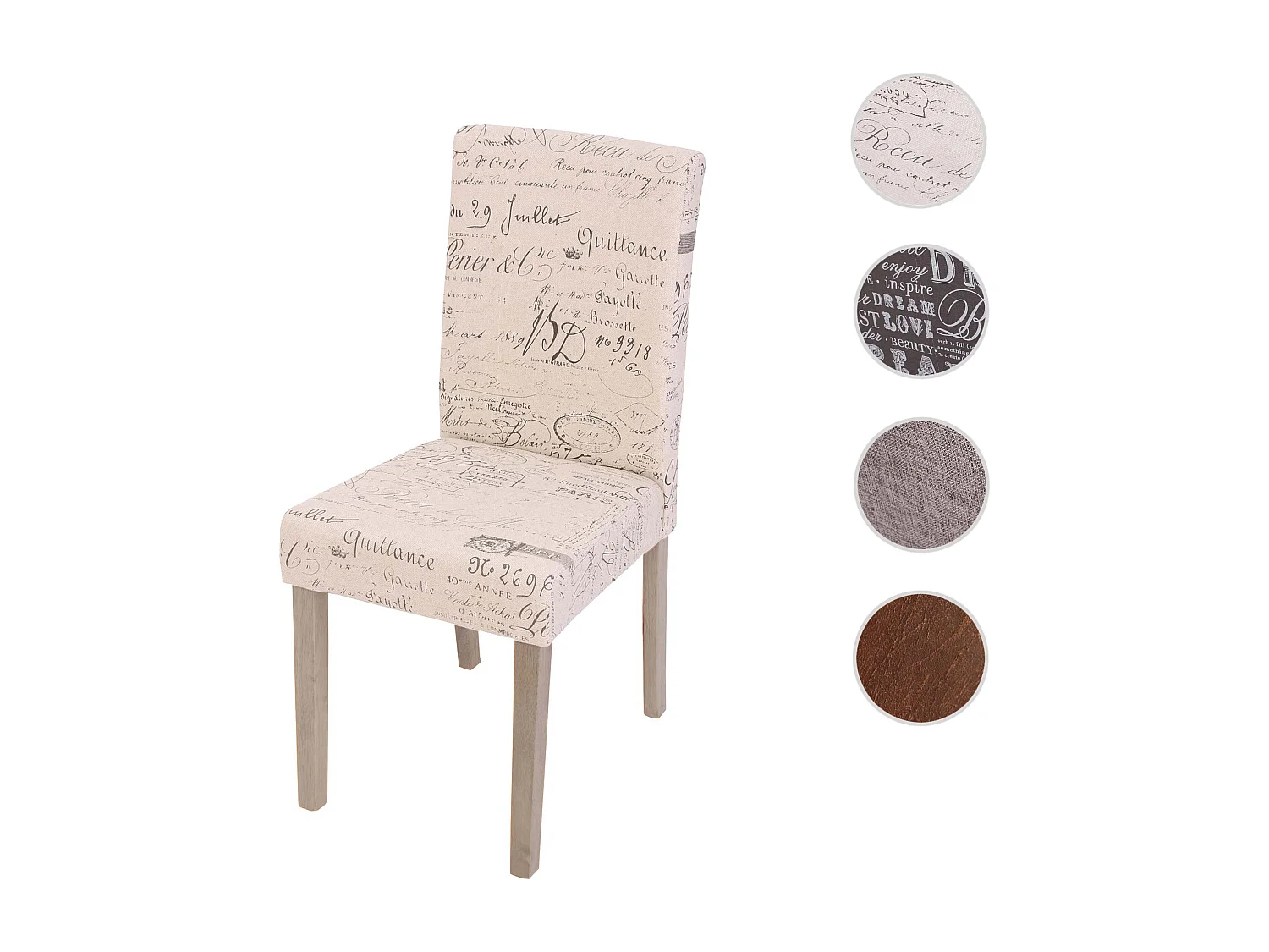 Chaise de salle à manger Littau Textil,  crème avec texte, pieds marron