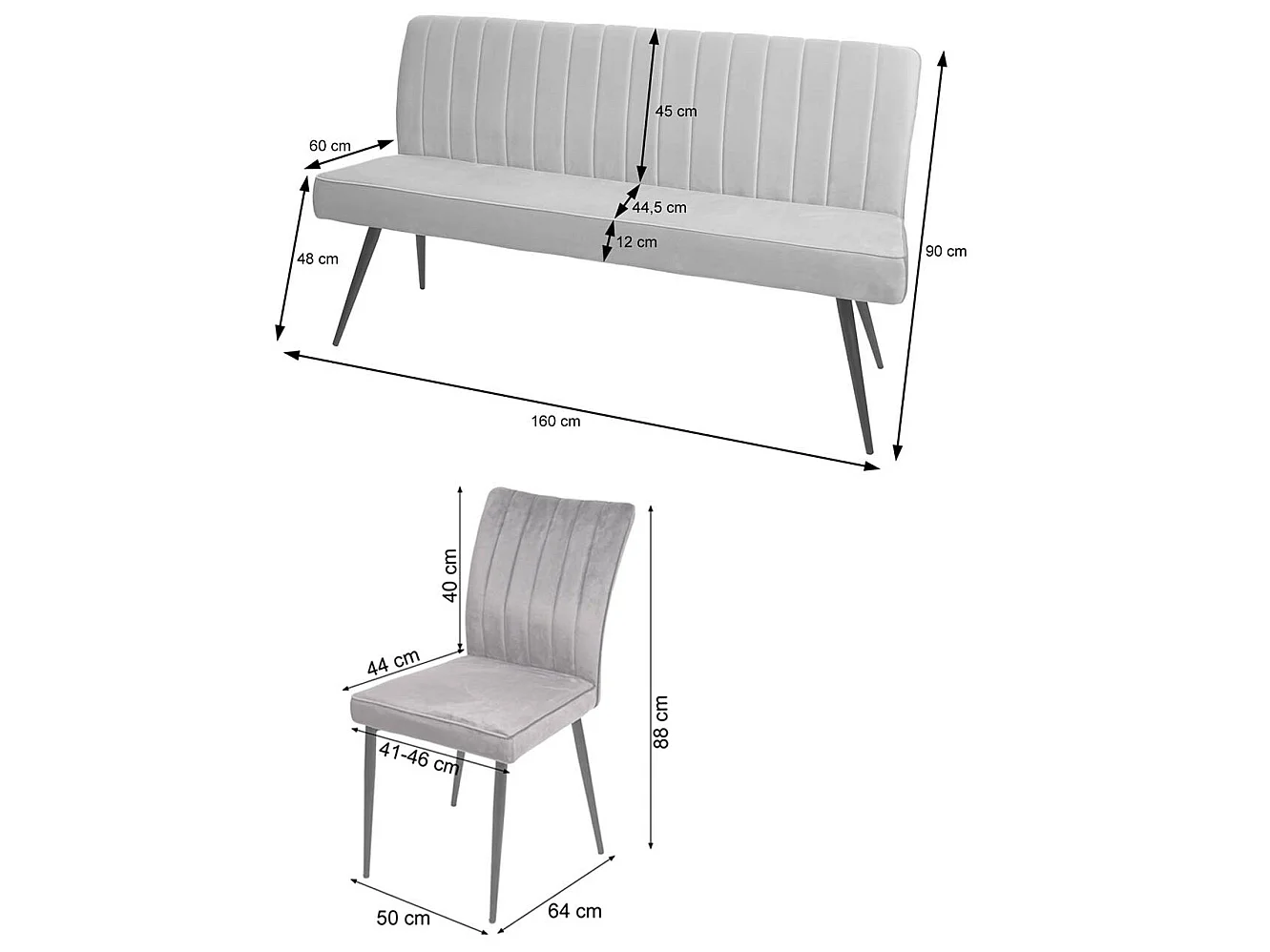 Esszimmer-Set MCW-K16 (3-teilig), Hellgrau