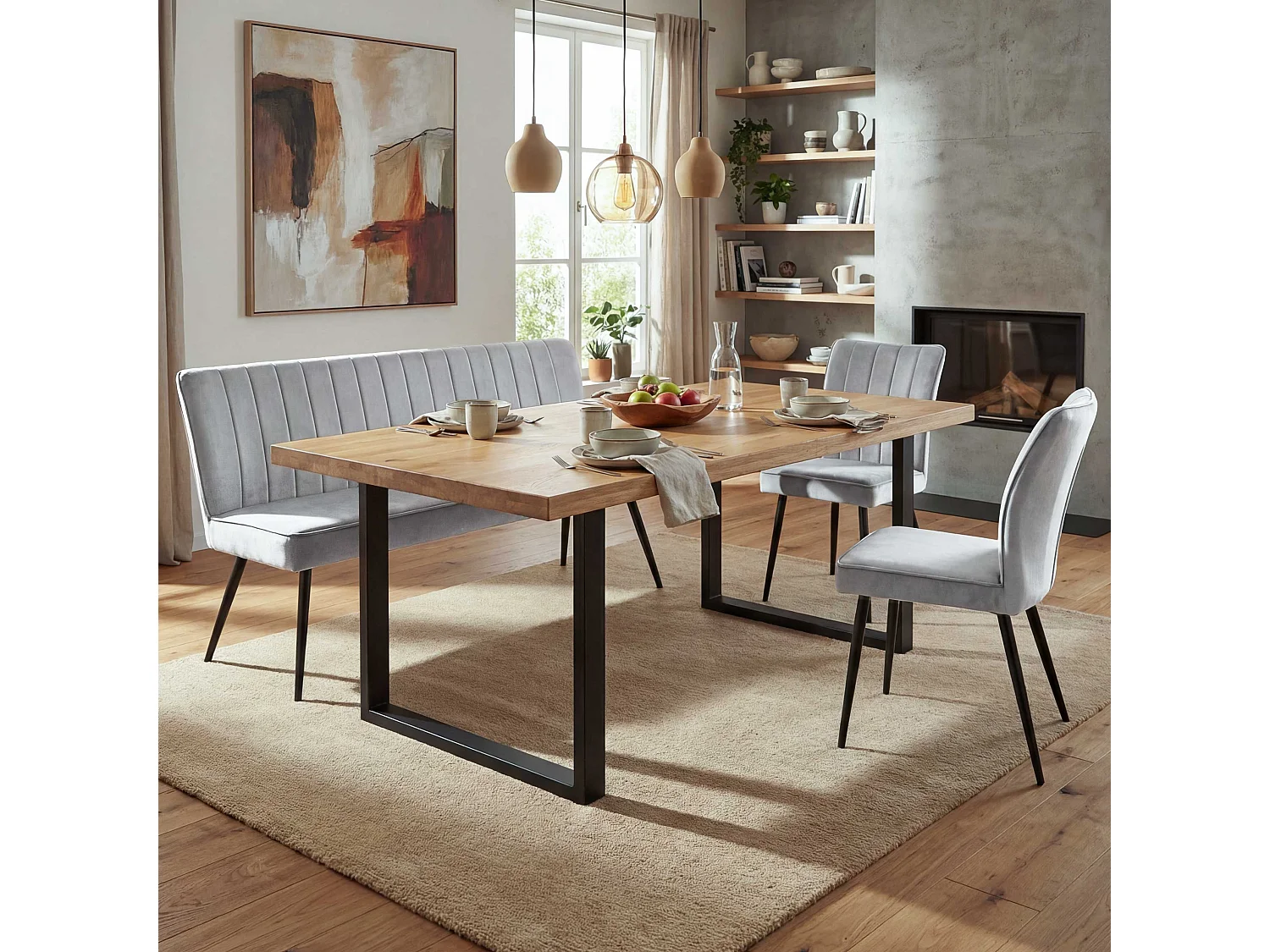 Esszimmer-Set MCW-K16 (3-teilig), Hellgrau