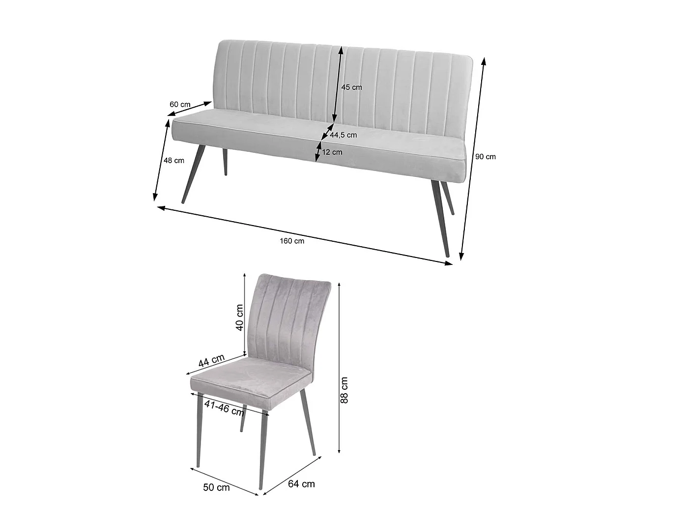 Esszimmer-Set MCW-K16 (3-teilig), Hellgrau