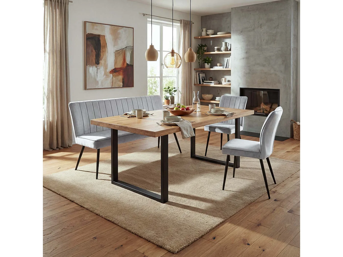 Esszimmer-Set MCW-K16 (3-teilig), Hellgrau