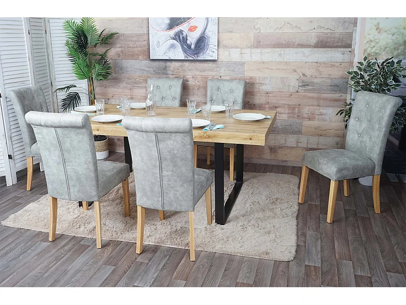 Cadeira de jantar Chesterfield II (conjunto de 6),  tecido/têxtil cinzento claro, pernas claras