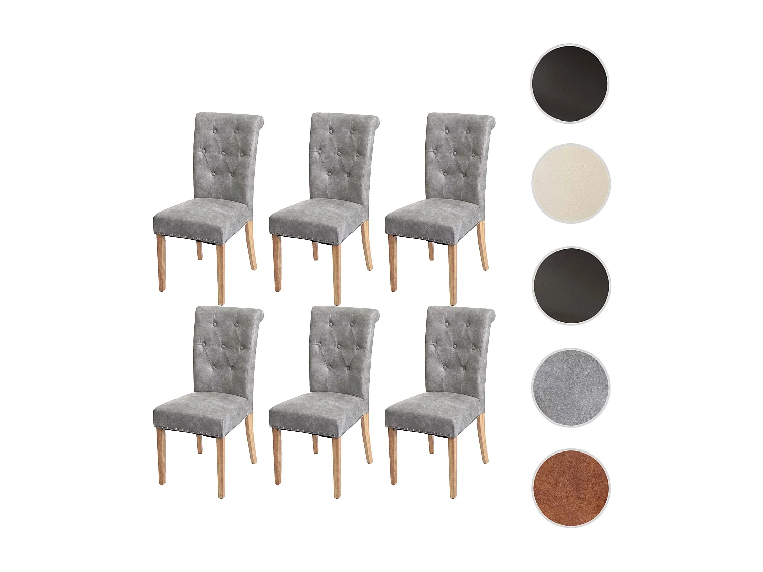 Set 6x sedie vintage retrò inglesi sala pranzo Chesterfield II tessuto grigio piedi chiari