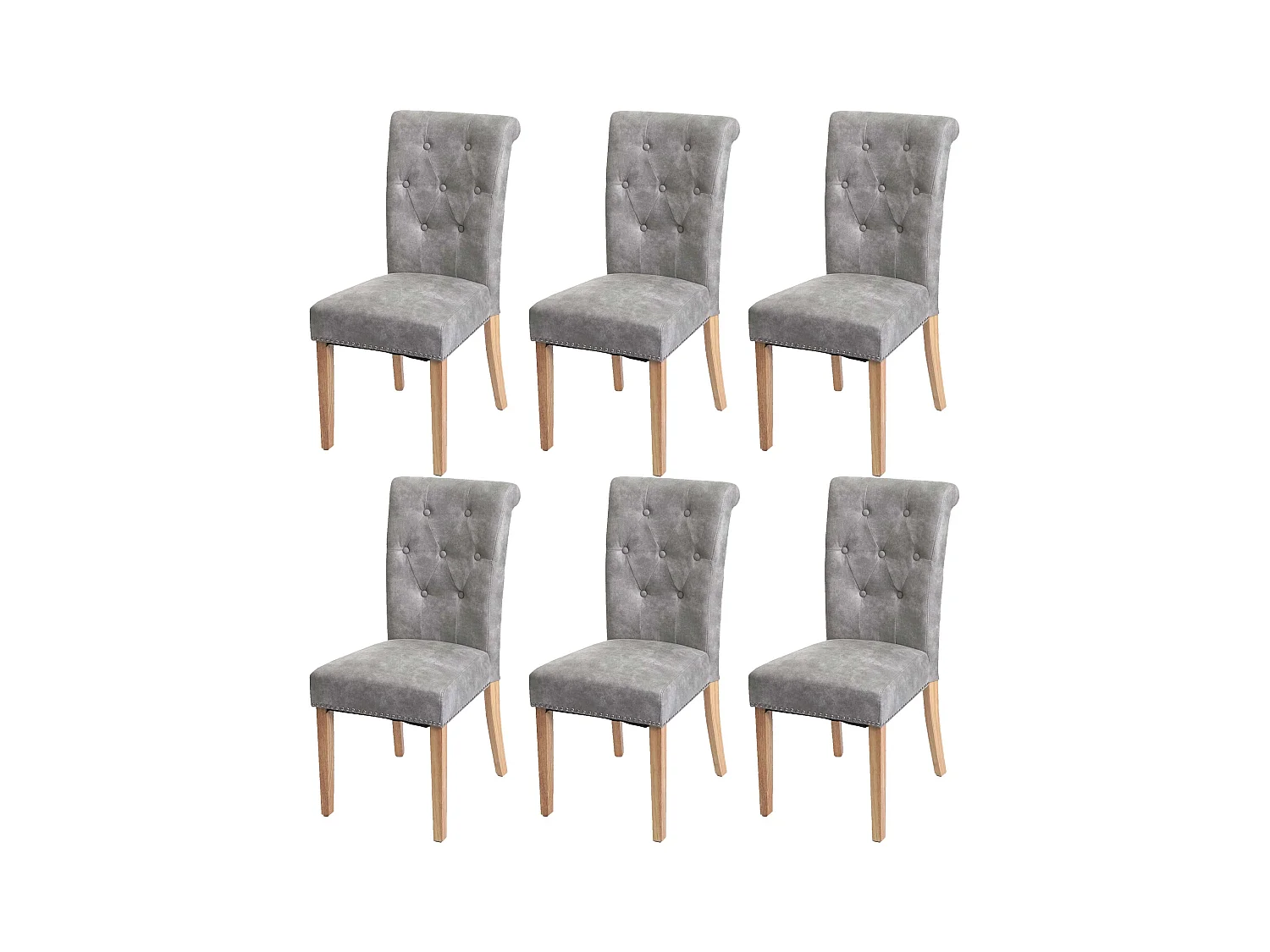 Chesterfield II eetkamerstoel (set van 6),  stof/textiel lichtgrijs, lichte poten