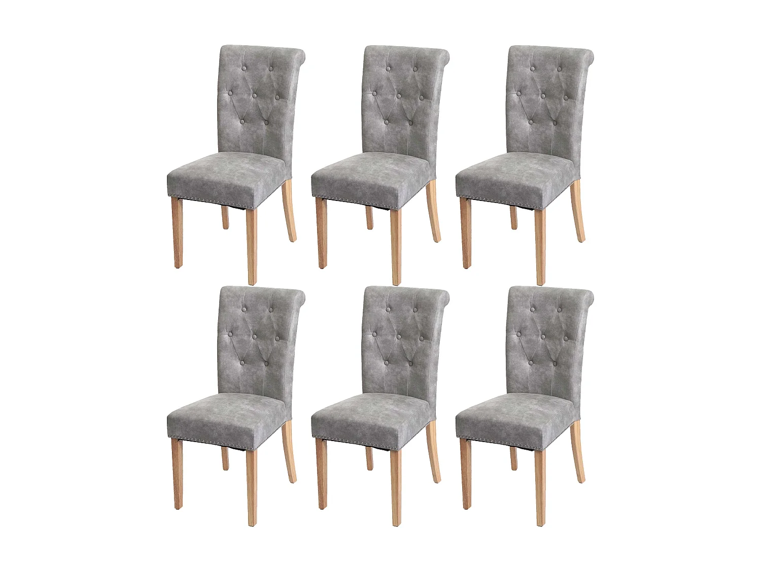 Chaise de salle à manger Chesterfield II (lot de 6),  tissu/textile gris clair, pieds clairs