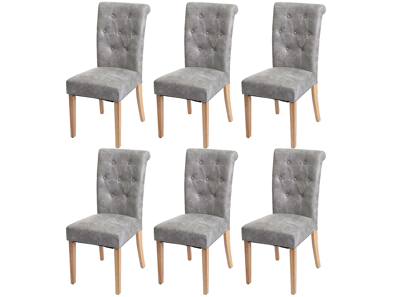 Esszimmerstuhl Chesterfield 2 (6er-Set), Stoff/Textil hellgrau, helle Beine