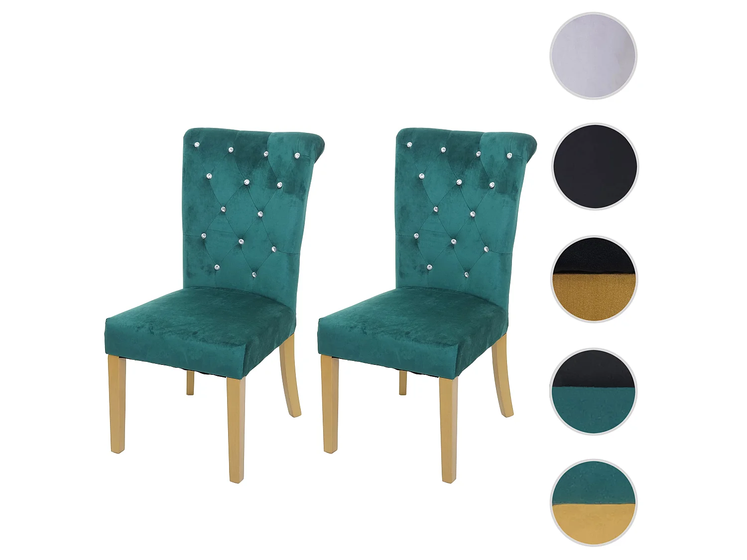 Chaise de salle à manger MCW-D22 (lot de 2),  vert foncé, pieds dorés