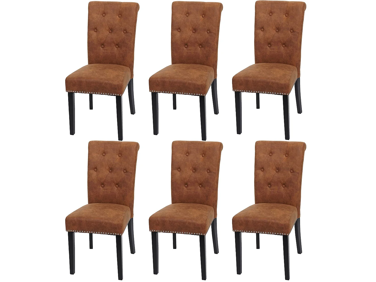 Chesterfield II eetkamerstoel (set van 6),  imitatiesuède, donkere poten