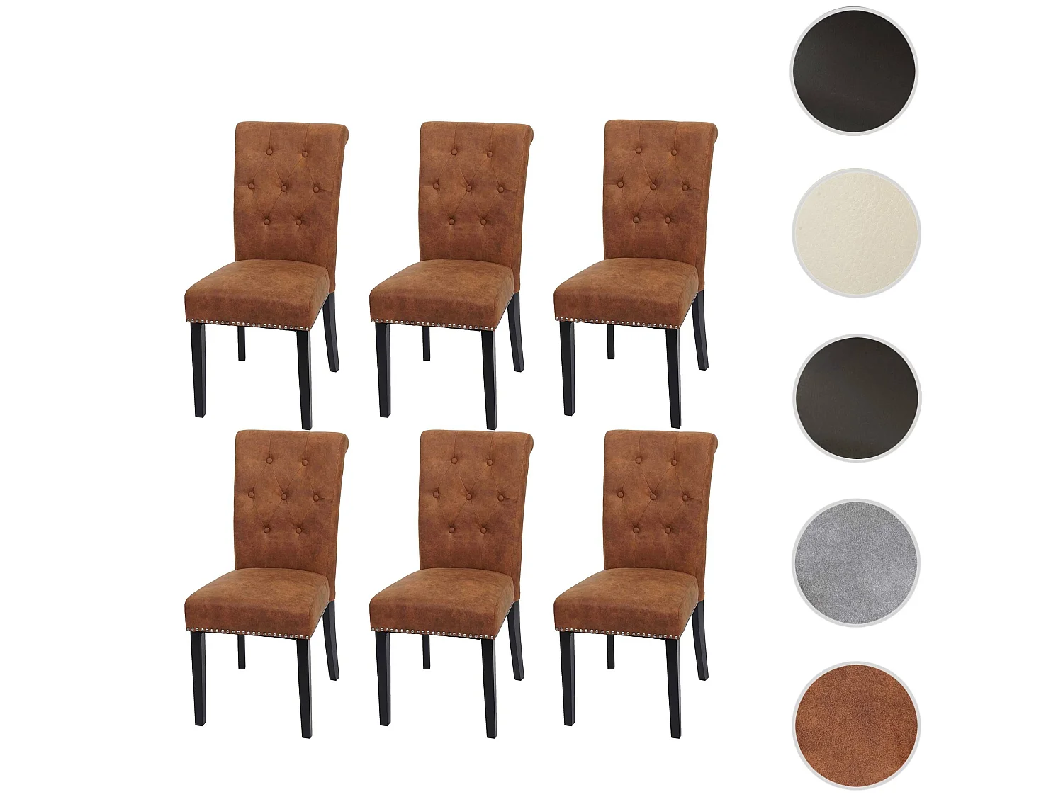 Chesterfield II eetkamerstoel (set van 6),  imitatiesuède, donkere poten