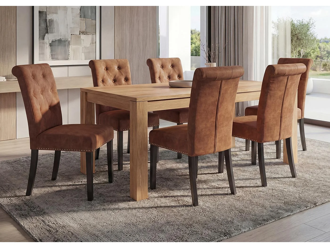 Eetkamerstoel Chesterfield 2 (set van 6),  imitatiesuède, donkere poten
