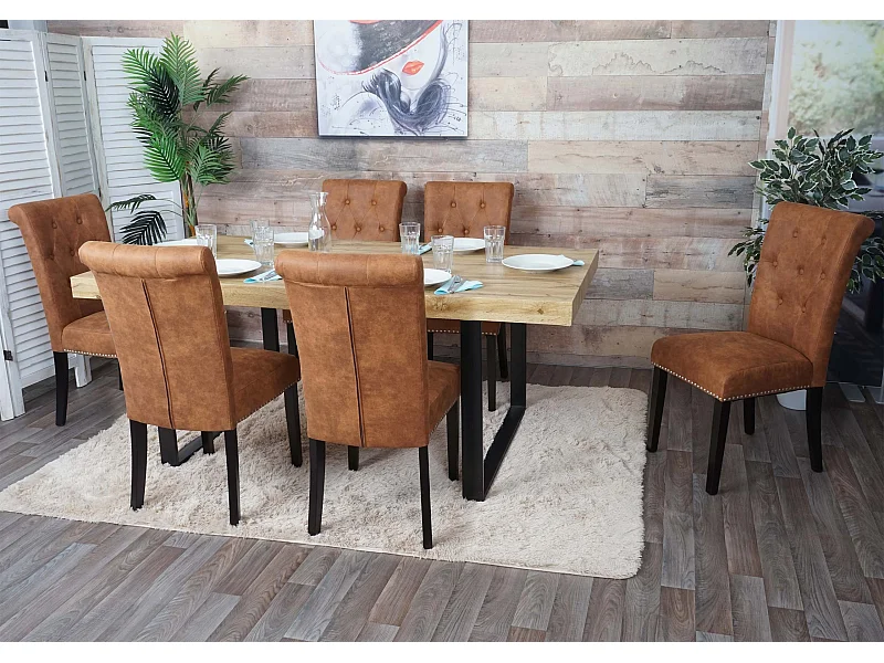 Chesterfield II eetkamerstoel (set van 6),  imitatiesuède, donkere poten