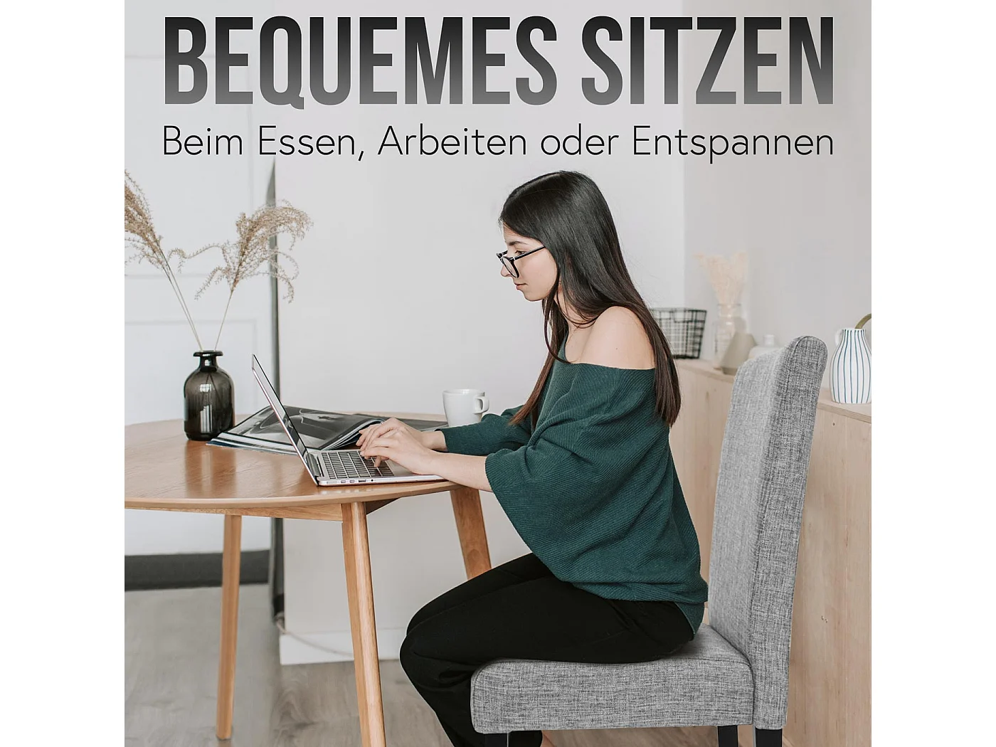 Eetkamerstoel Littau Schrift (set van 4),  textiel, grijs, donkere poten