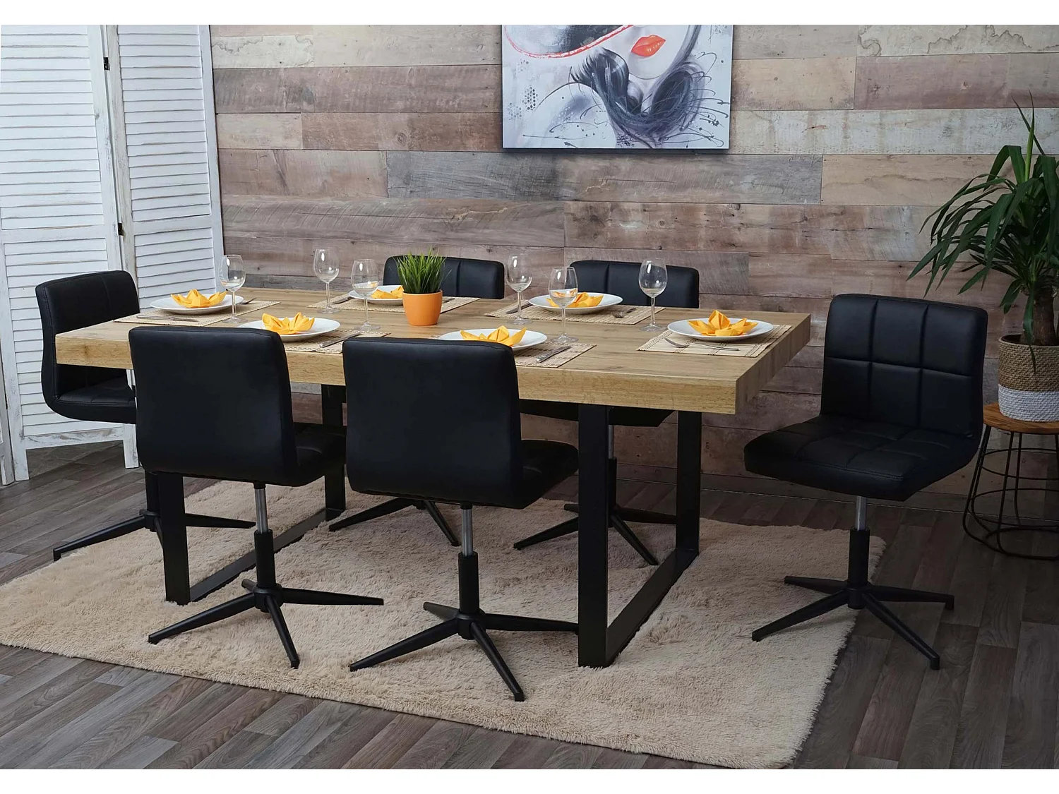 Chaise de salle à manger Cadiz II (lot de 6),  similicuir noir, pied noir