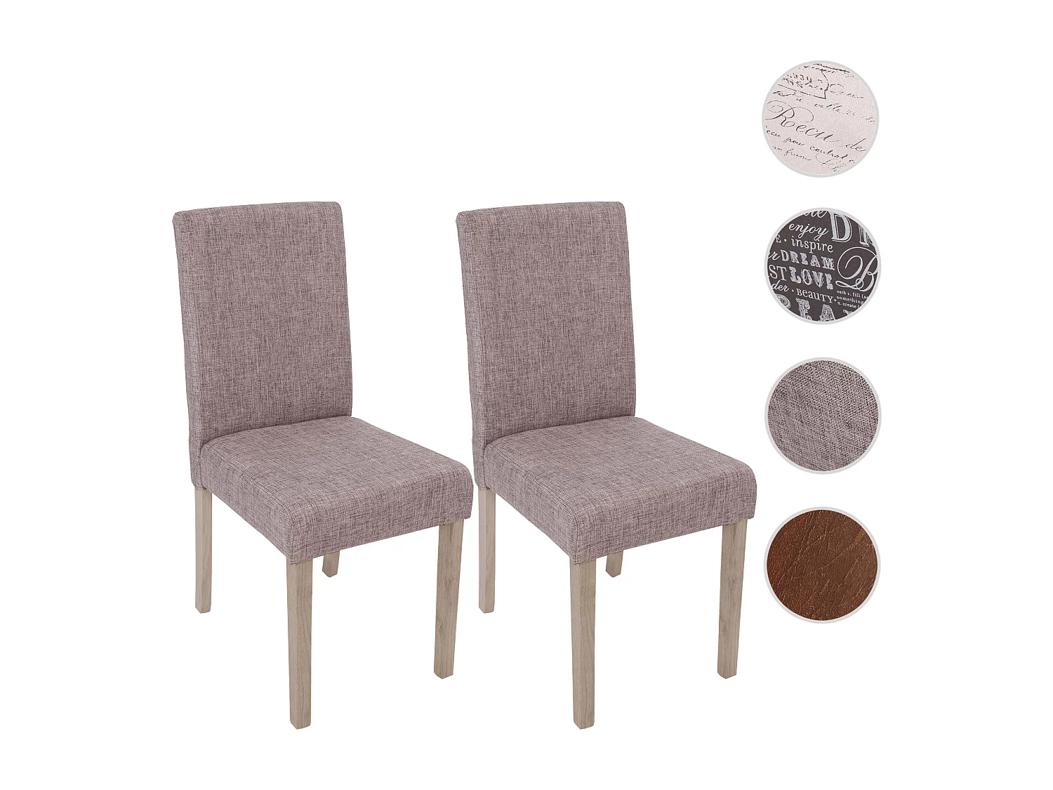 Silla de comedor Littau (set de 2),  textil, gris, patas estructura - roble
