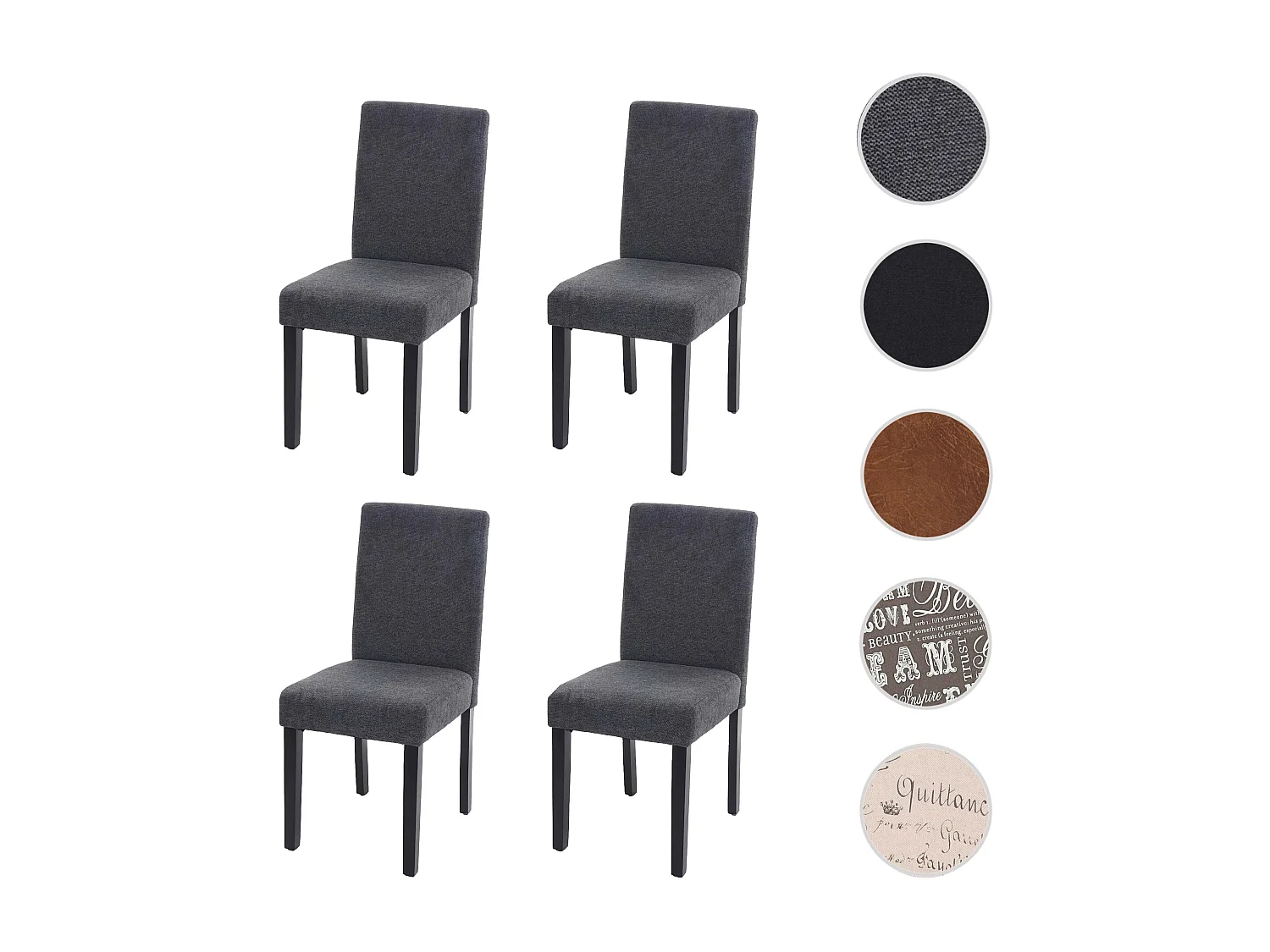 Chaise de salle à manger Littau Schrift (lot de 4),  textile, gris anthracite, pieds foncés