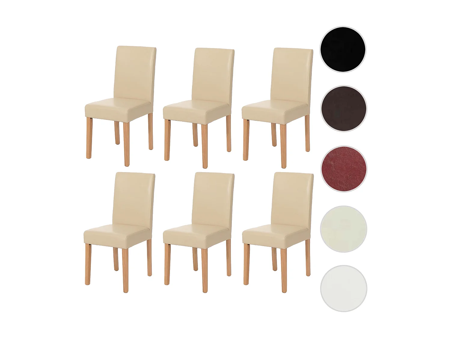 Chaise de salle à manger Littau (lot de 6),  cuir reconstitué crème, pieds clairs