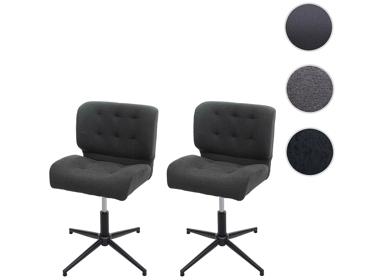 Silla de comedor MCW-H42 (set de 2),  tela/textil gris oscuro, base negra