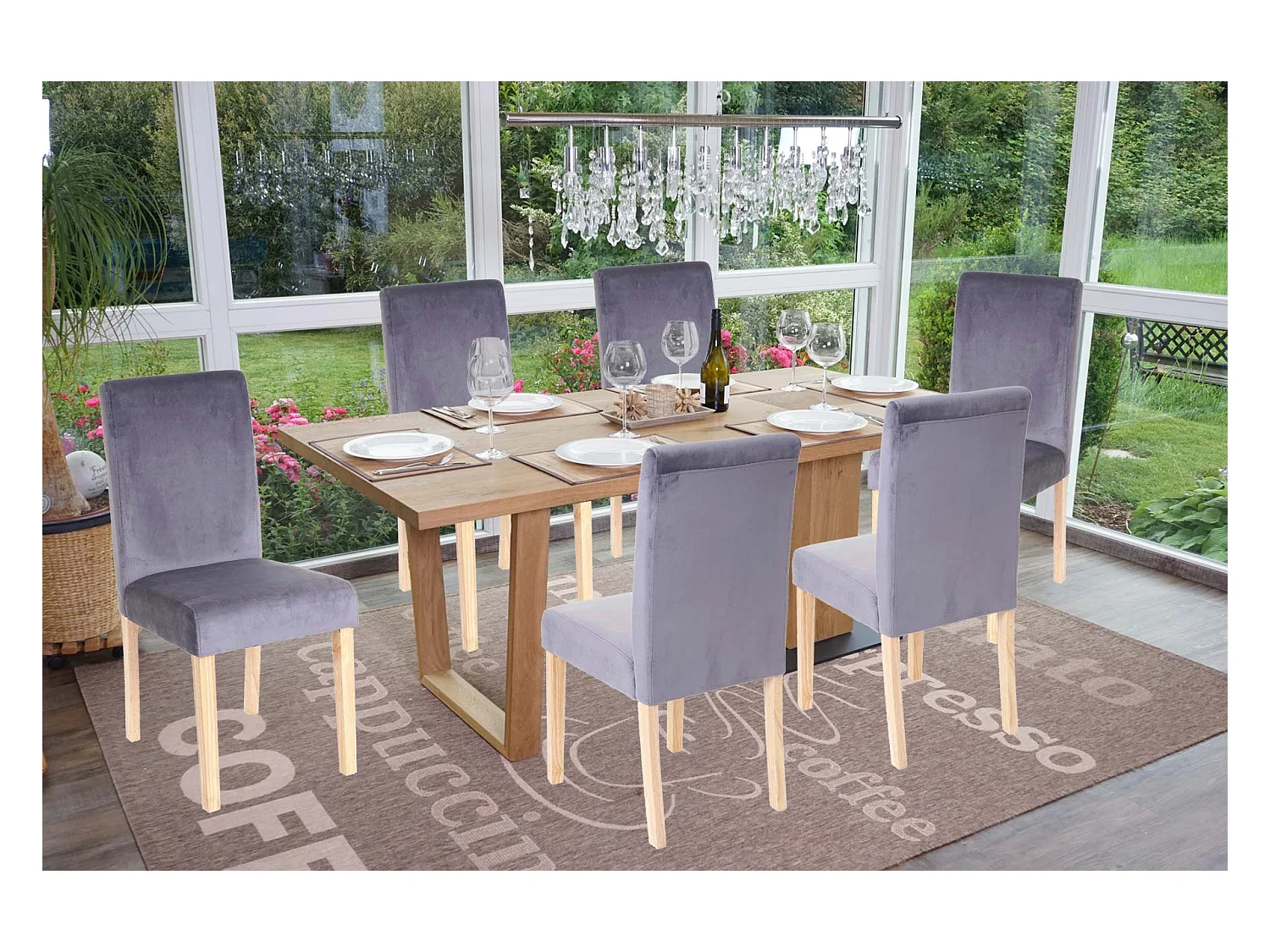 Chaise de salle à manger Littau velours (lot de 6),  tissu gris, pieds clairs