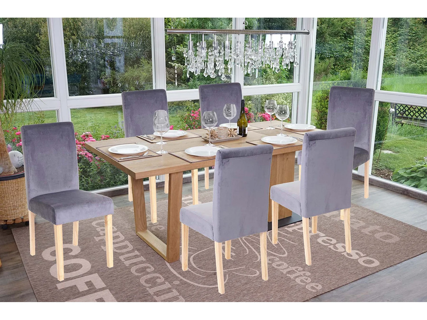 Eetkamerstoel Littau fluweel (set van 6),  grijs, lichte poten