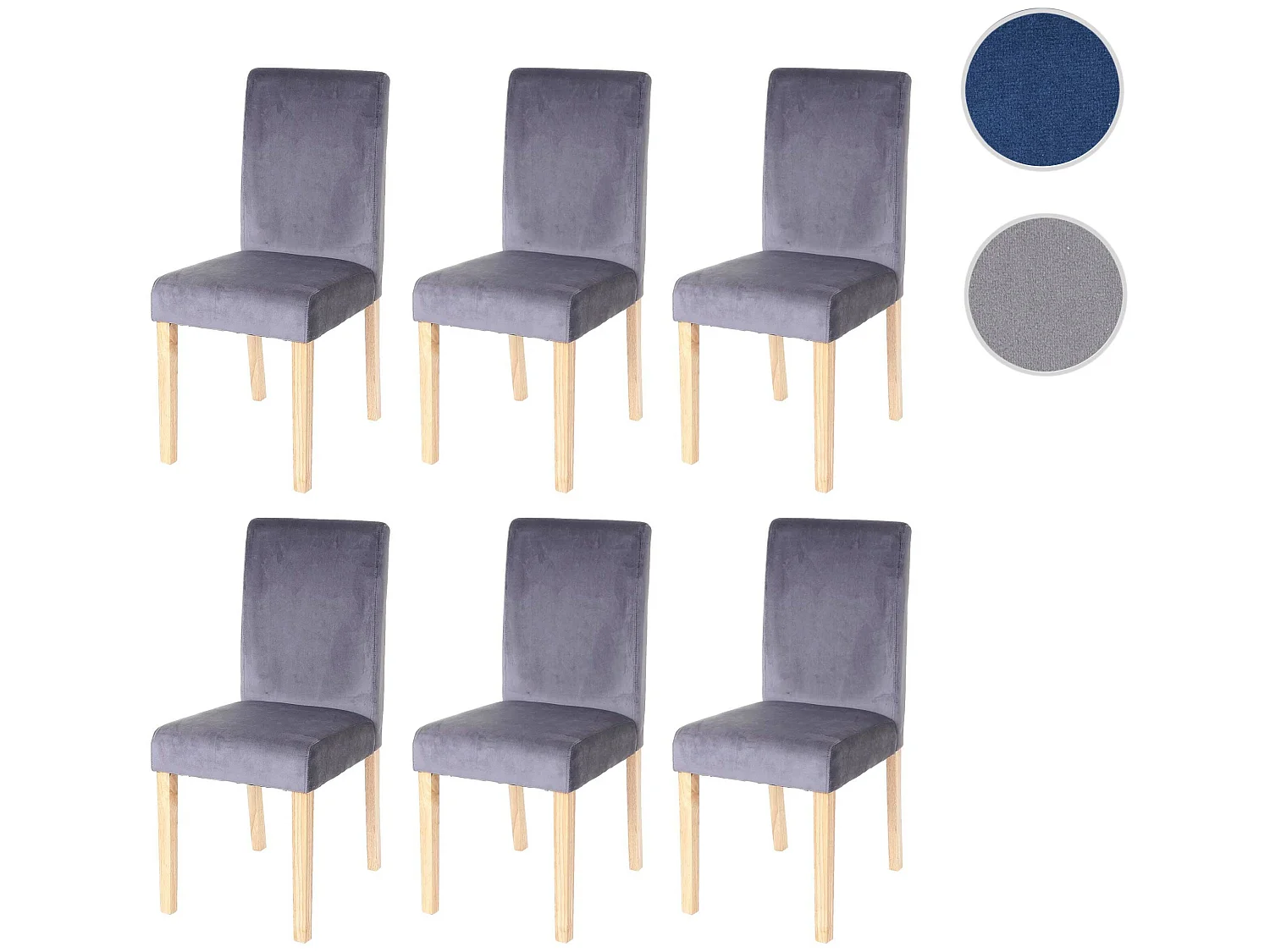 Eetkamerstoel Littau fluweel (set van 6),  grijs, lichte poten