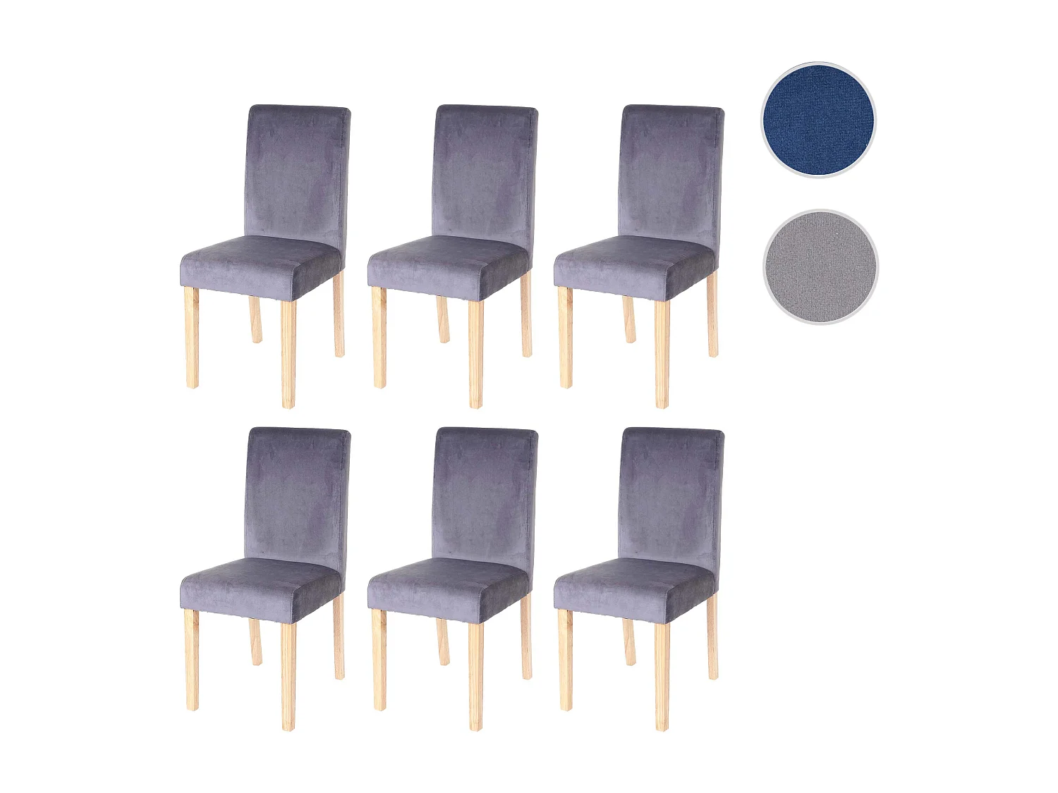 Eetkamerstoel Littau fluweel (set van 6),  grijs, lichte poten