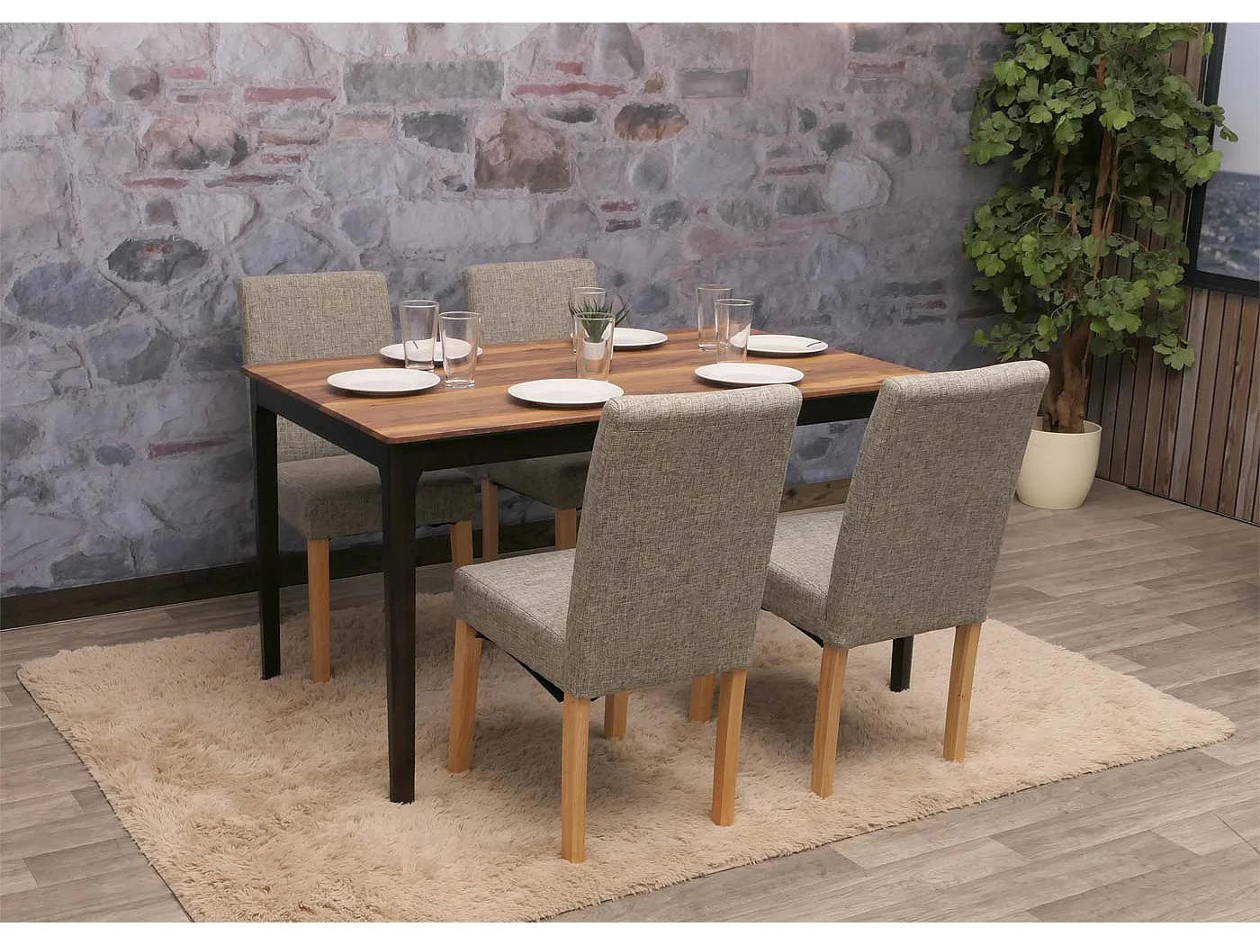 Esszimmerstuhl Littau (4er-Set), Textil, grau, helle Beine