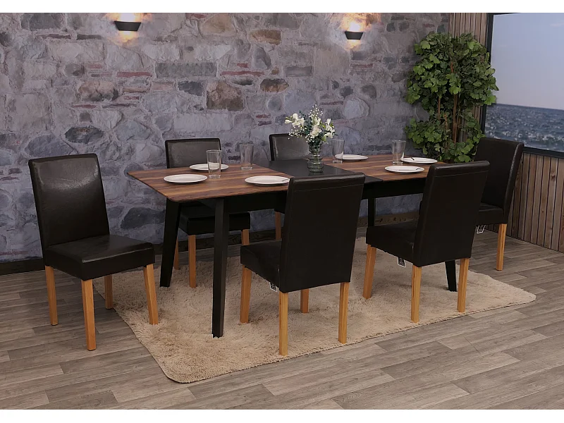 Chaise de salle à manger Littau (lot de 6),  cuir reconstitué marron, pieds clairs