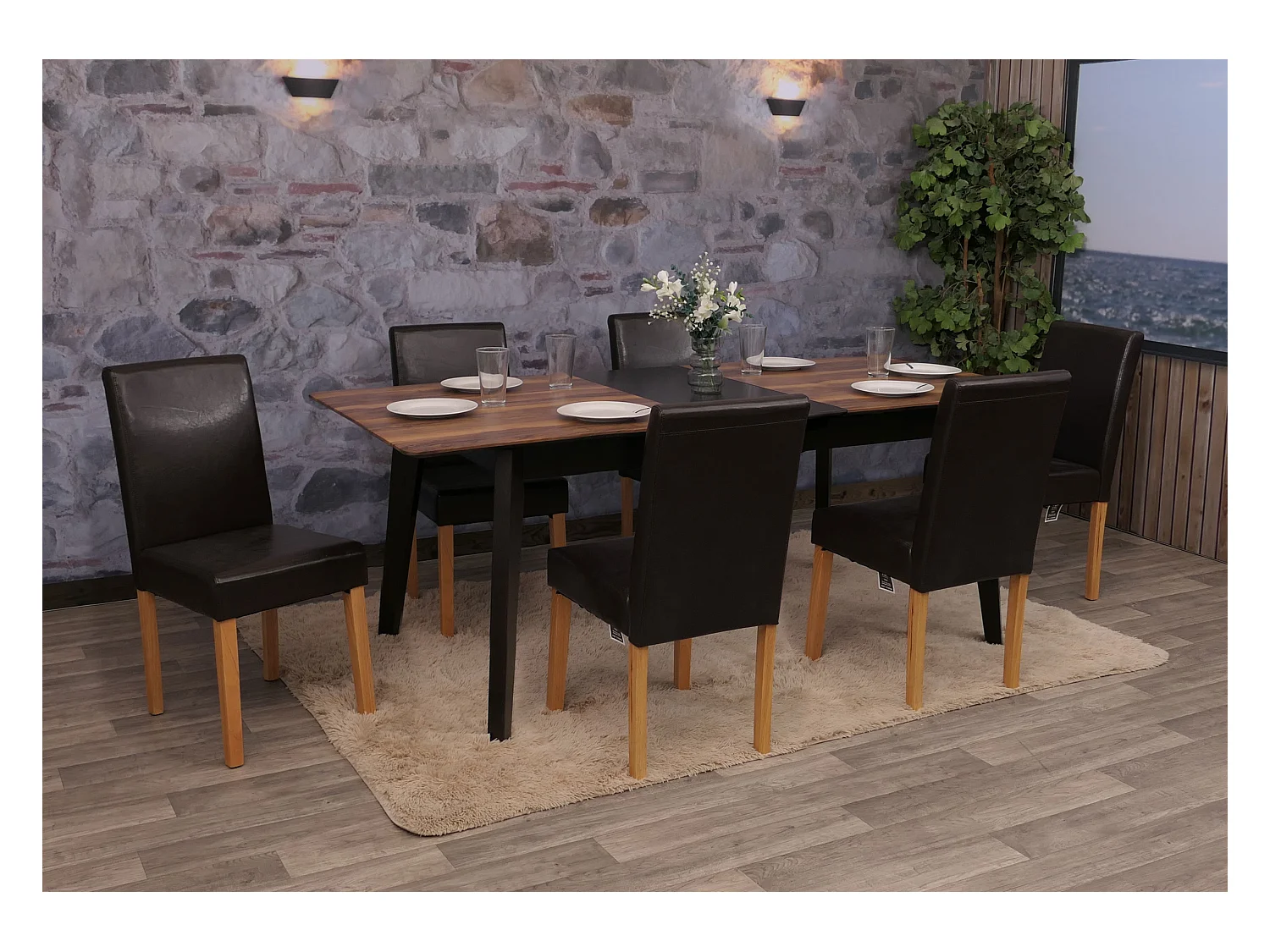 Chaise de salle à manger Littau (lot de 6),  cuir reconstitué marron, pieds clairs