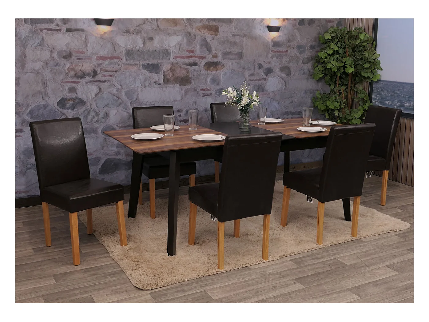 Chaise de salle à manger Littau (lot de 6),  cuir reconstitué marron, pieds clairs