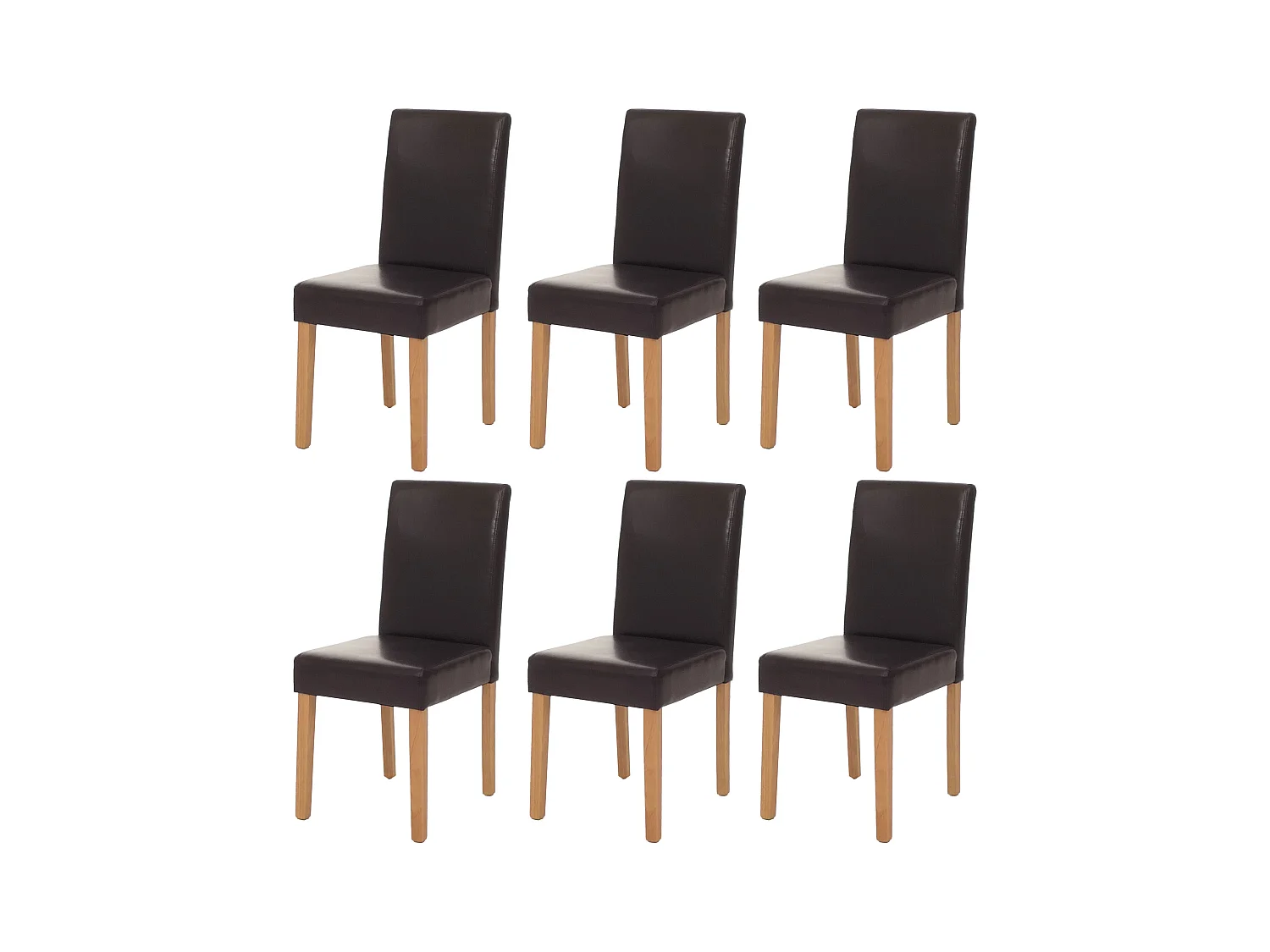 Chaise de salle à manger Littau (lot de 6),  cuir reconstitué marron, pieds clairs