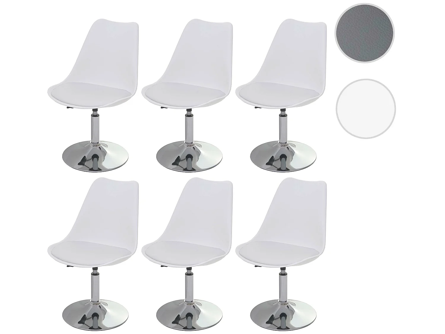 Eetkamerstoel Vaasa T501 (set van 6),  wit, voet chroom