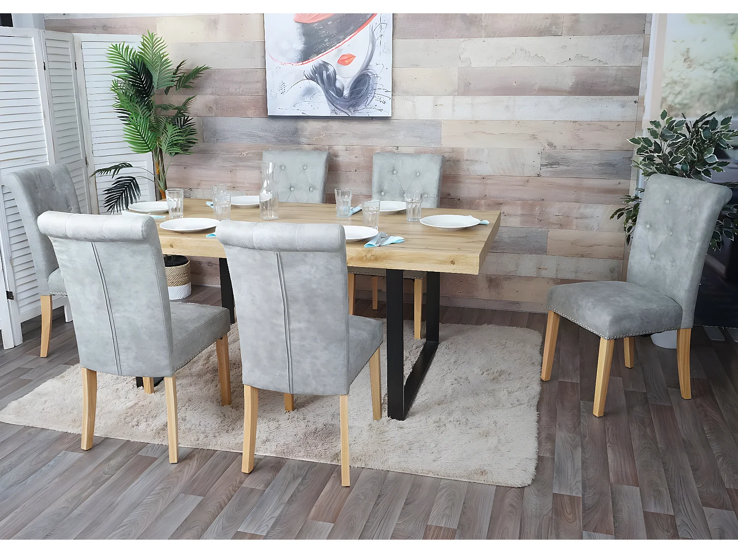 Set 2x sedie vintage retrò inglesi sala pranzo Chesterfield II tessuto grigio piedi chiari