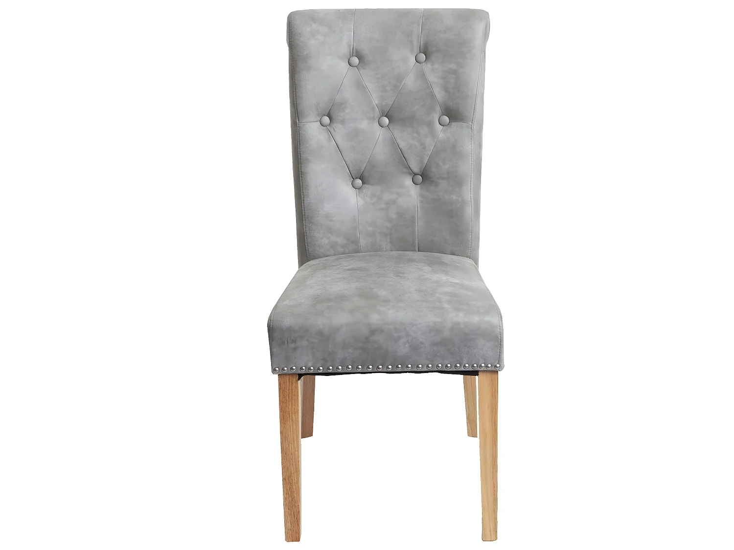 Chesterfield II eetkamerstoel (set van 2),  stof/textiel lichtgrijs, lichte poten