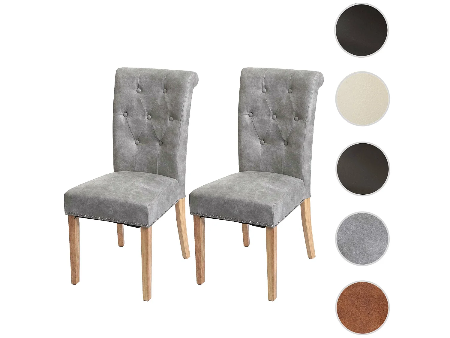 Chesterfield II eetkamerstoel (set van 2),  stof/textiel lichtgrijs, lichte poten