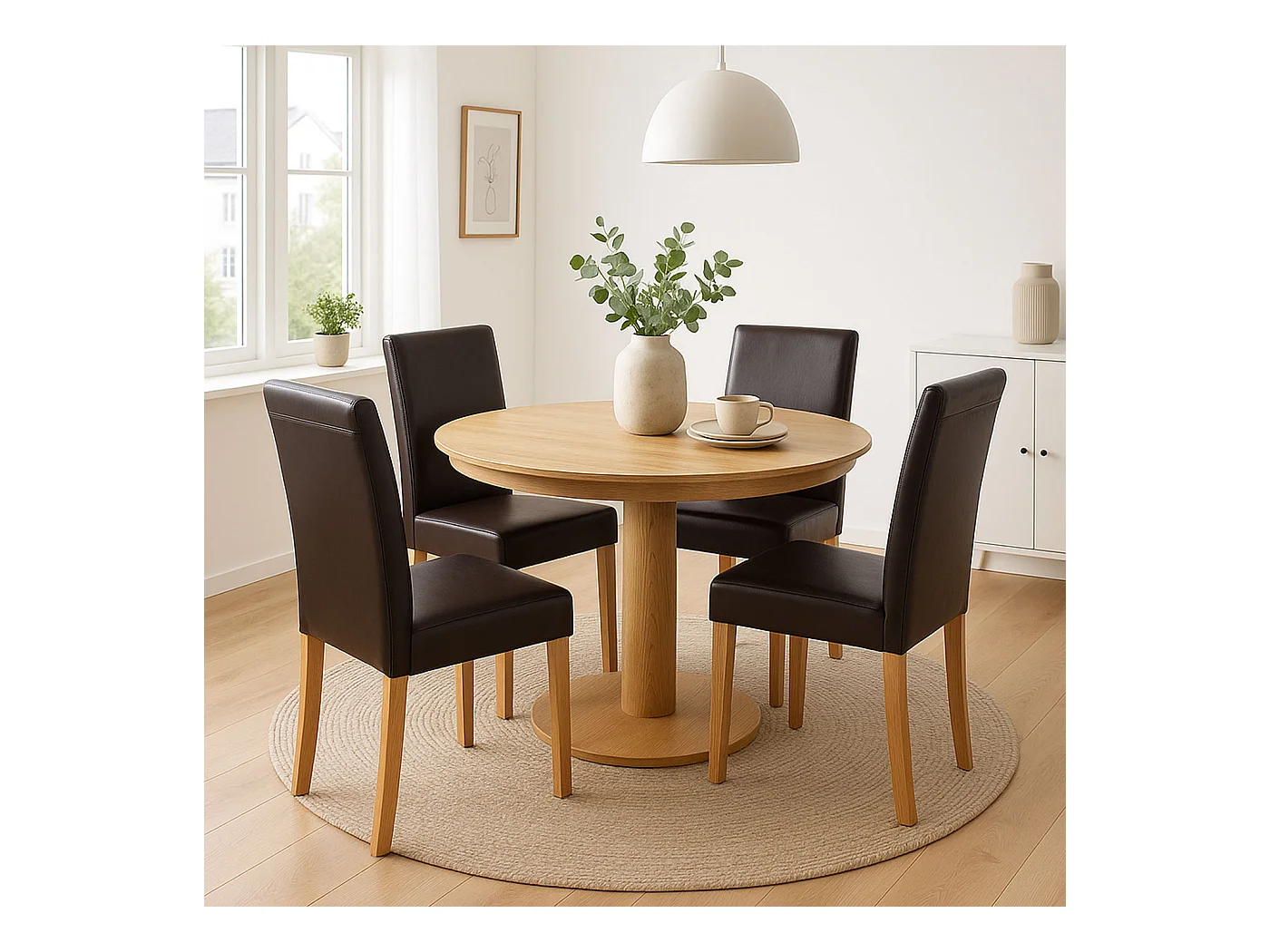 Esszimmerstuhl Littau (4er-Set), Leder, braun helle Beine