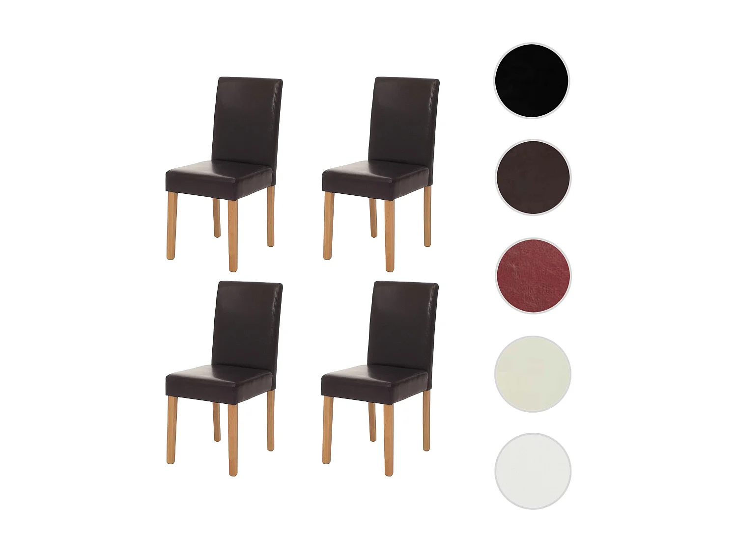 Chaise de salle à manger Littau (lot de 4),  cuir reconstitué, marron, pieds clairs