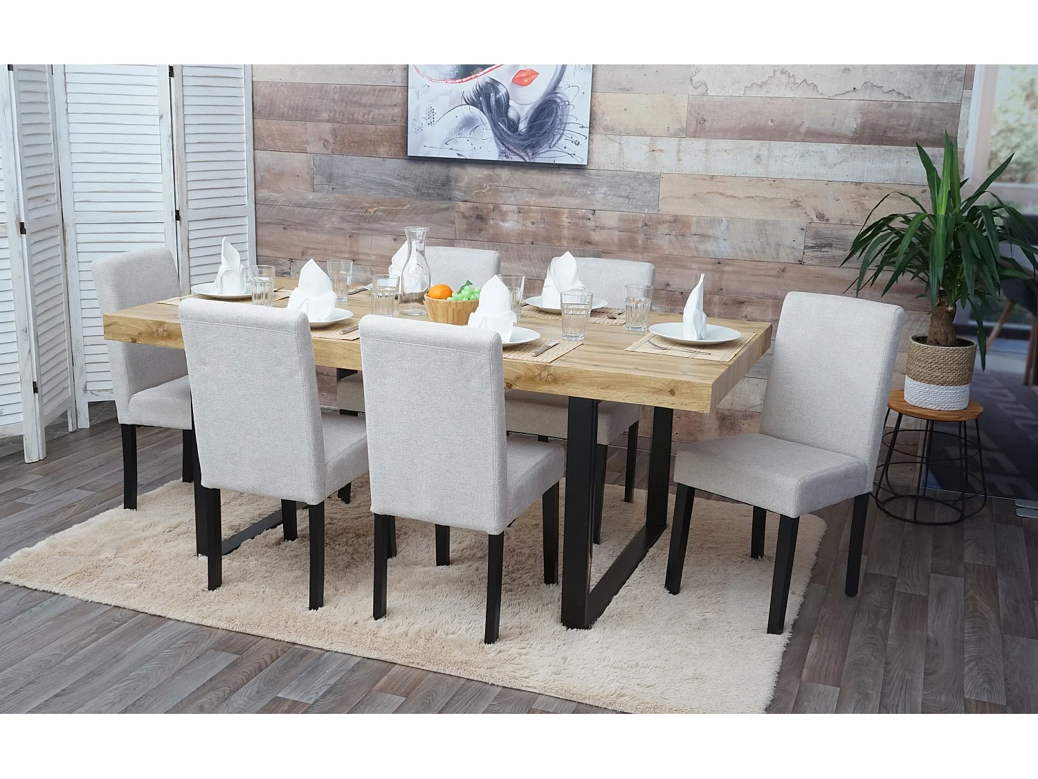 Set 6x sedie Littau tessuto soggiorno cucina sala da pranzo 43x56x90cm avorio beige piedi scuri