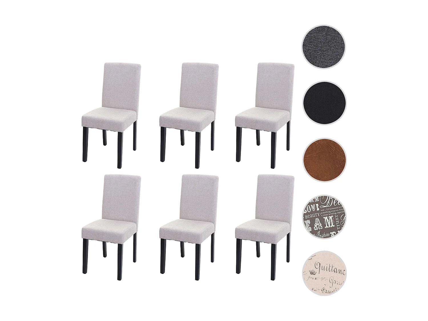 Set 6x sedie Littau tessuto soggiorno cucina sala da pranzo 43x56x90cm avorio beige piedi scuri