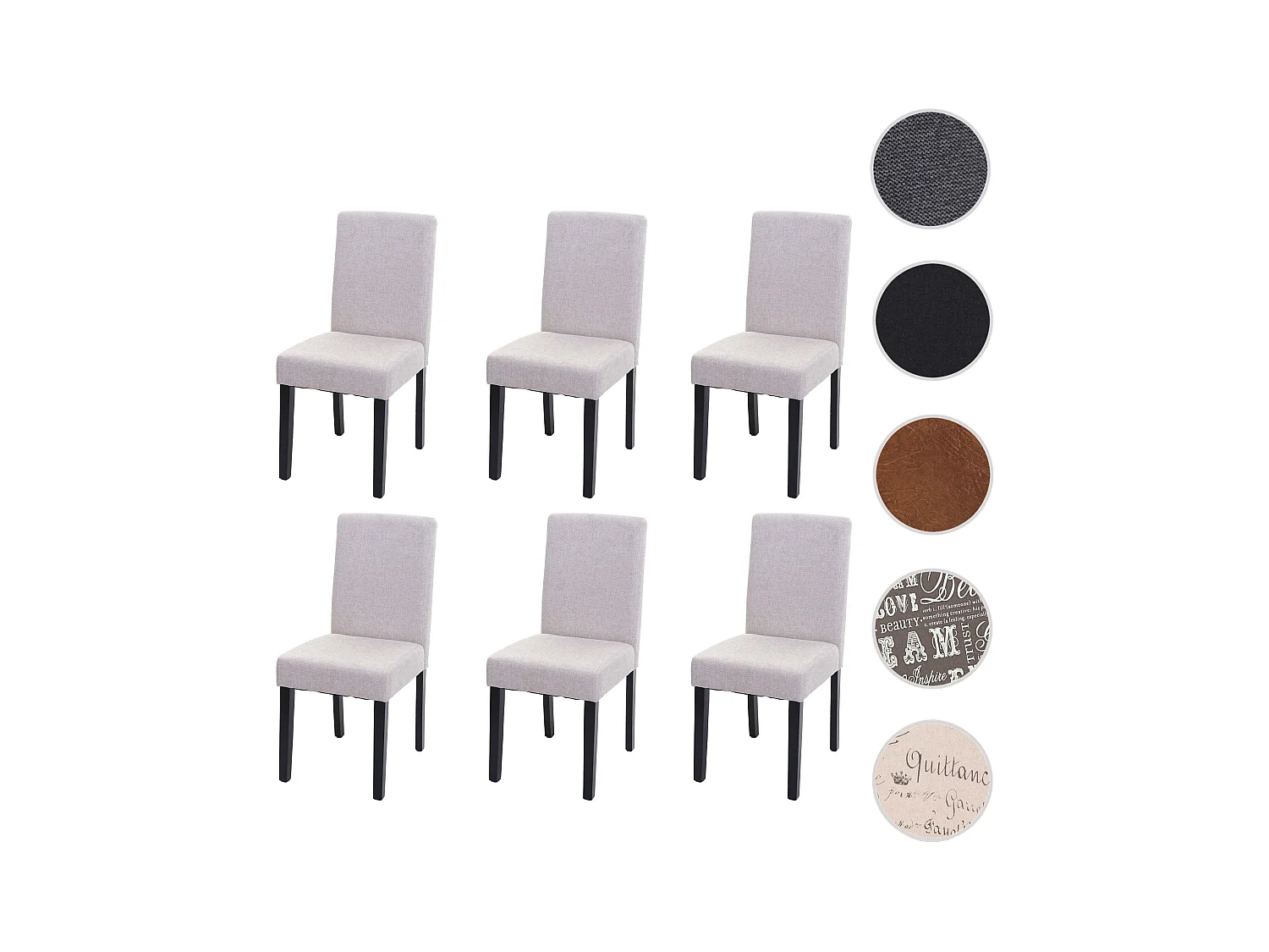 Chaise de salle à manger Littau (lot de 6),  textile, crème-beige, pieds foncés