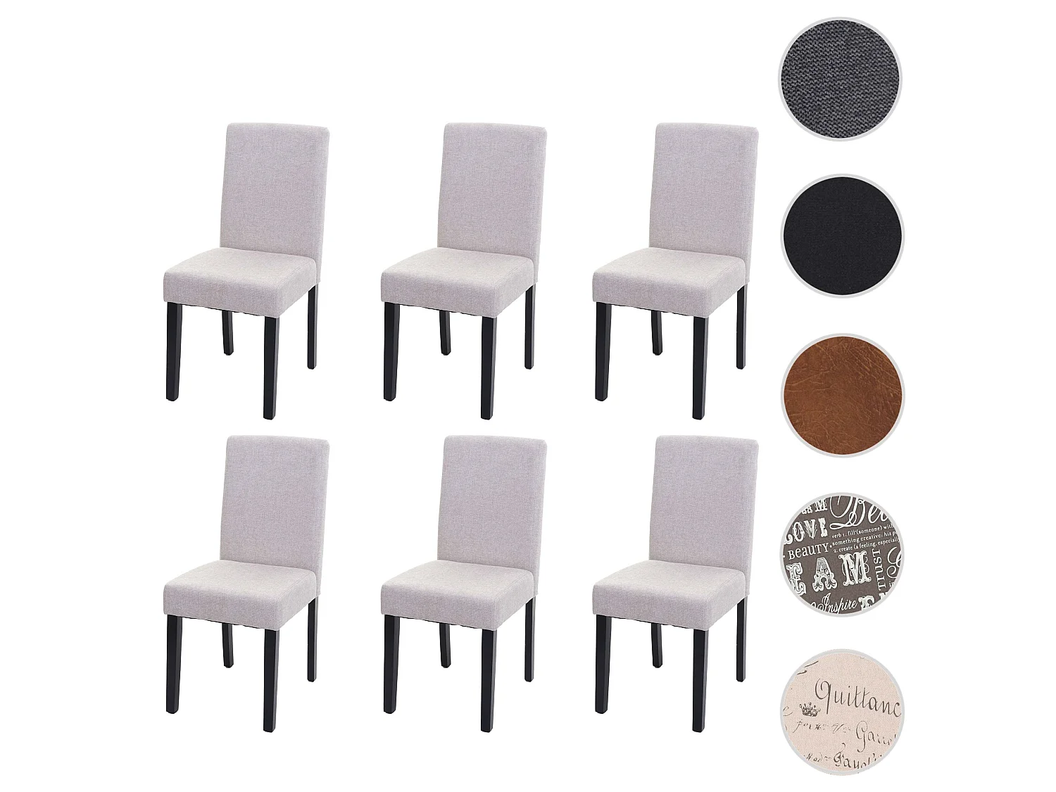 Chaise de salle à manger Littau (lot de 6),  textile, crème-beige, pieds foncés