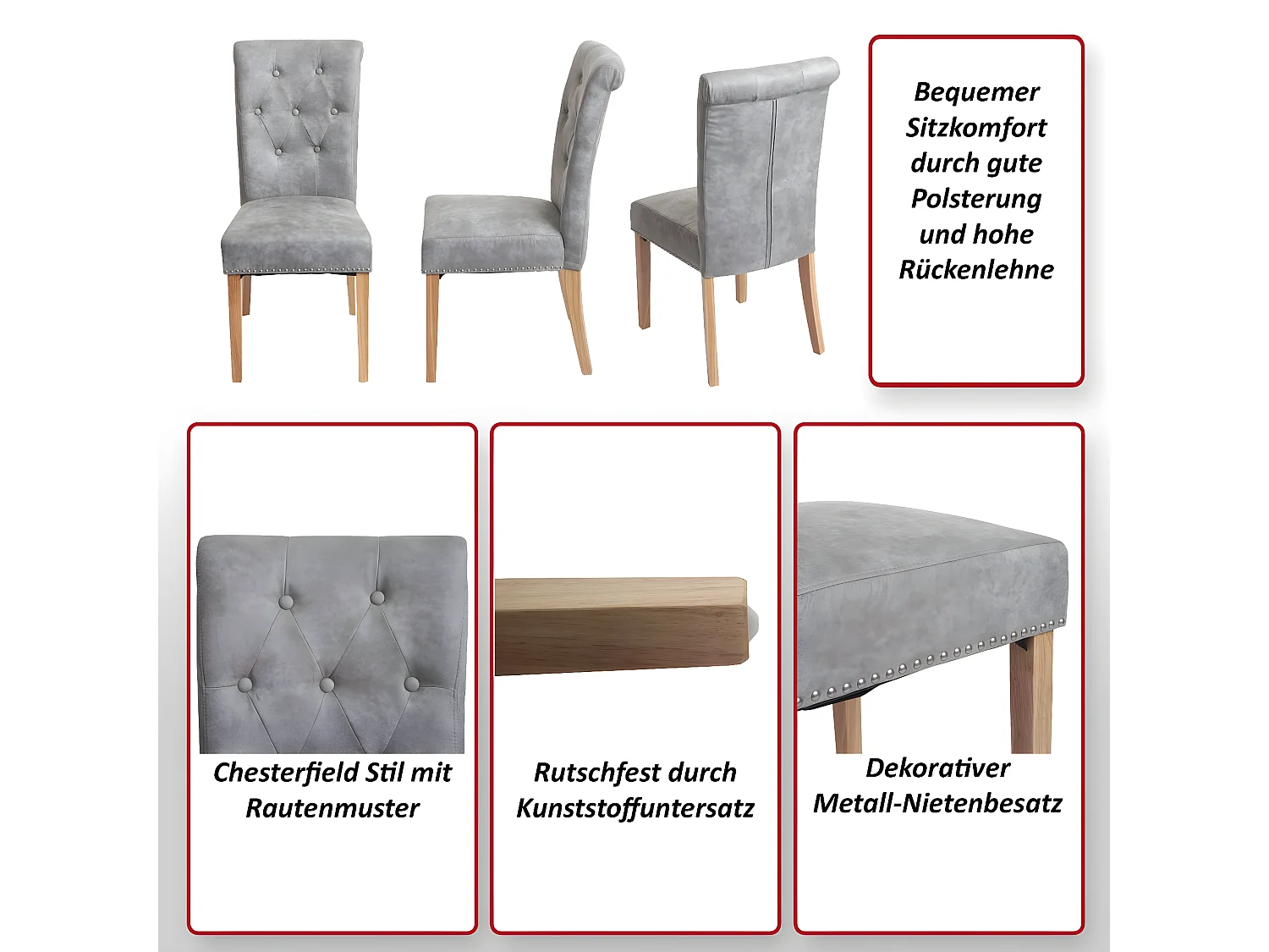Eetkamerstoel Chesterfield Il (set van 2),  kunstleer, crème, lichtgekleurde poten