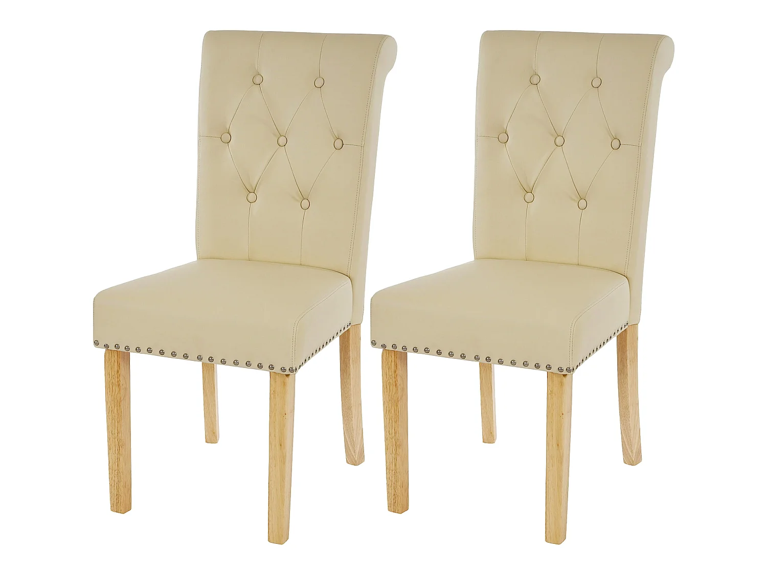 Chaise de salle à manger Chesterfield II (lot de 2),  similicuir crème, pieds clairs